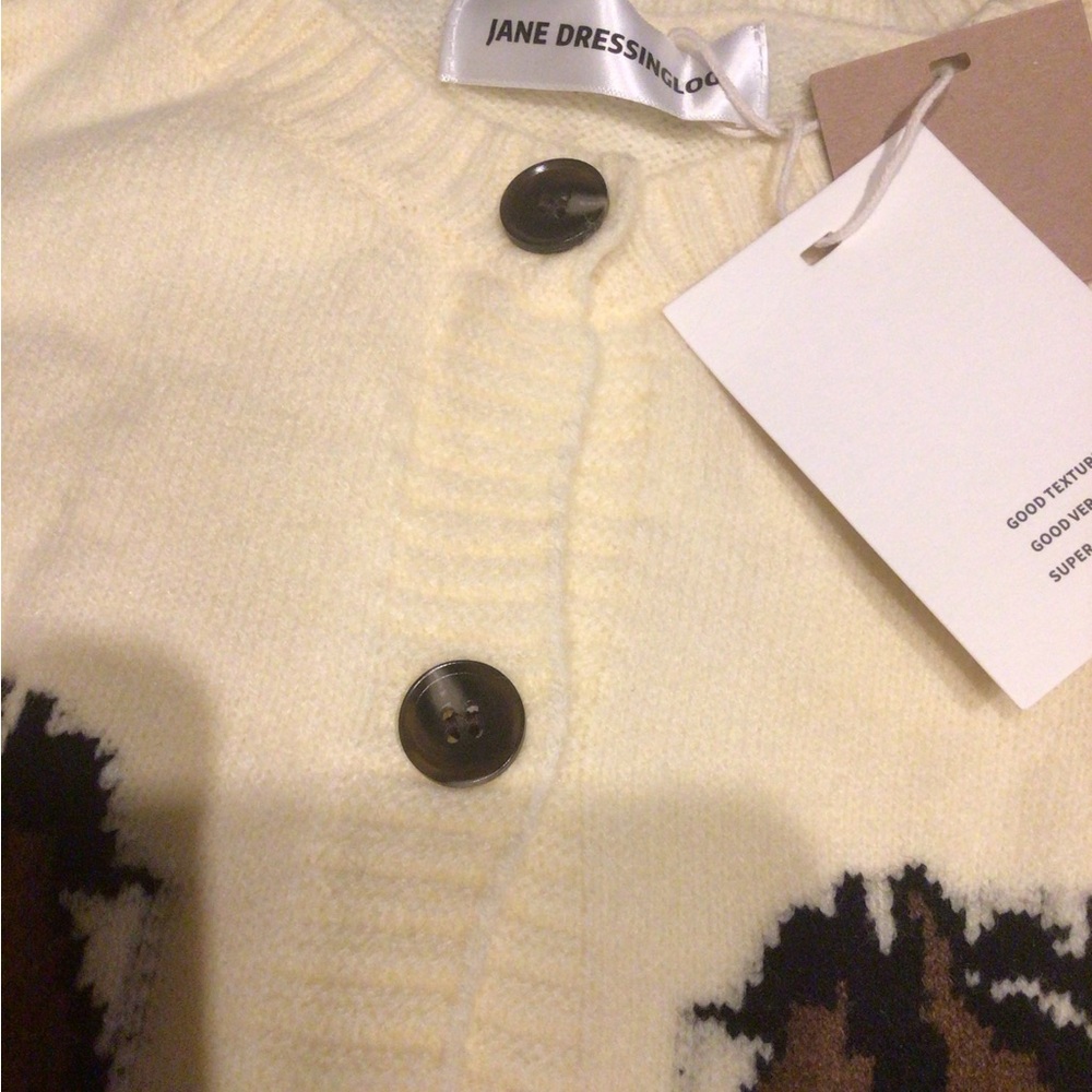 NEW! 🍁🍂boho western Cream Horse Motif Button-Up Sweater Cardigan - Picture 5 of 7